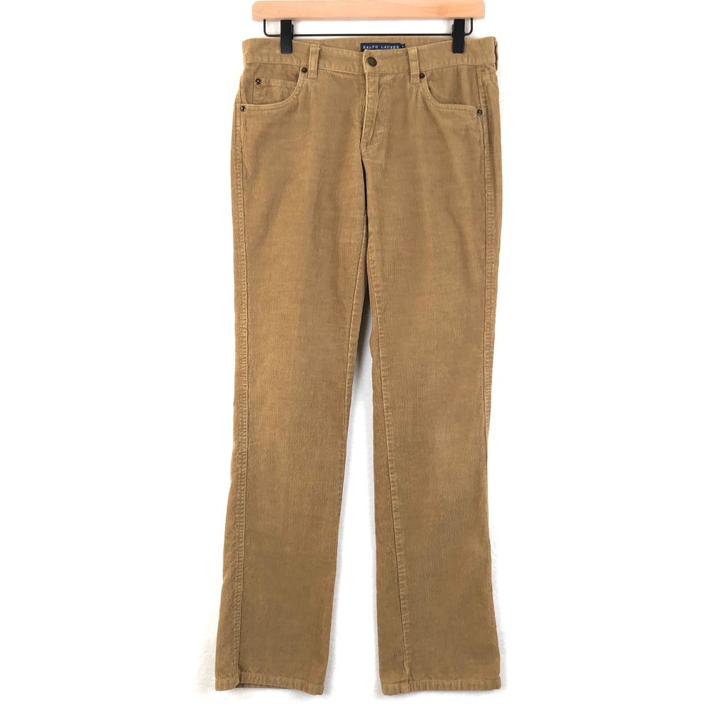 RALPH LAUREN Corduroy Pants Women's Sz 4 Tan Brown Straight Leg Mid Rise Casual